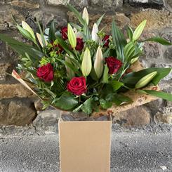 Oriental Lily and Red Rose Bouquet